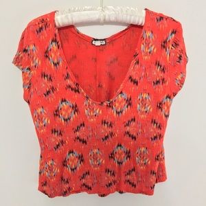Aztec Print Flowy Crop Shirt